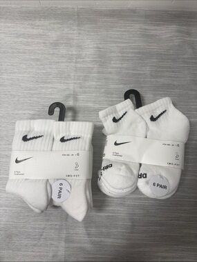 Nike White Crew and Ankle Socks with Black Swoosh – 12-Pack